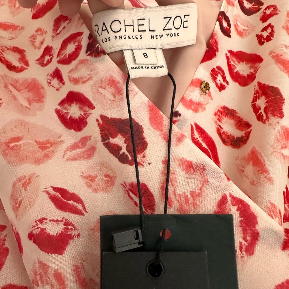 Rachel Zoe 100% Silk NWT Lipstick Print Maxi Ruffle Dress - Picture 9 of 11